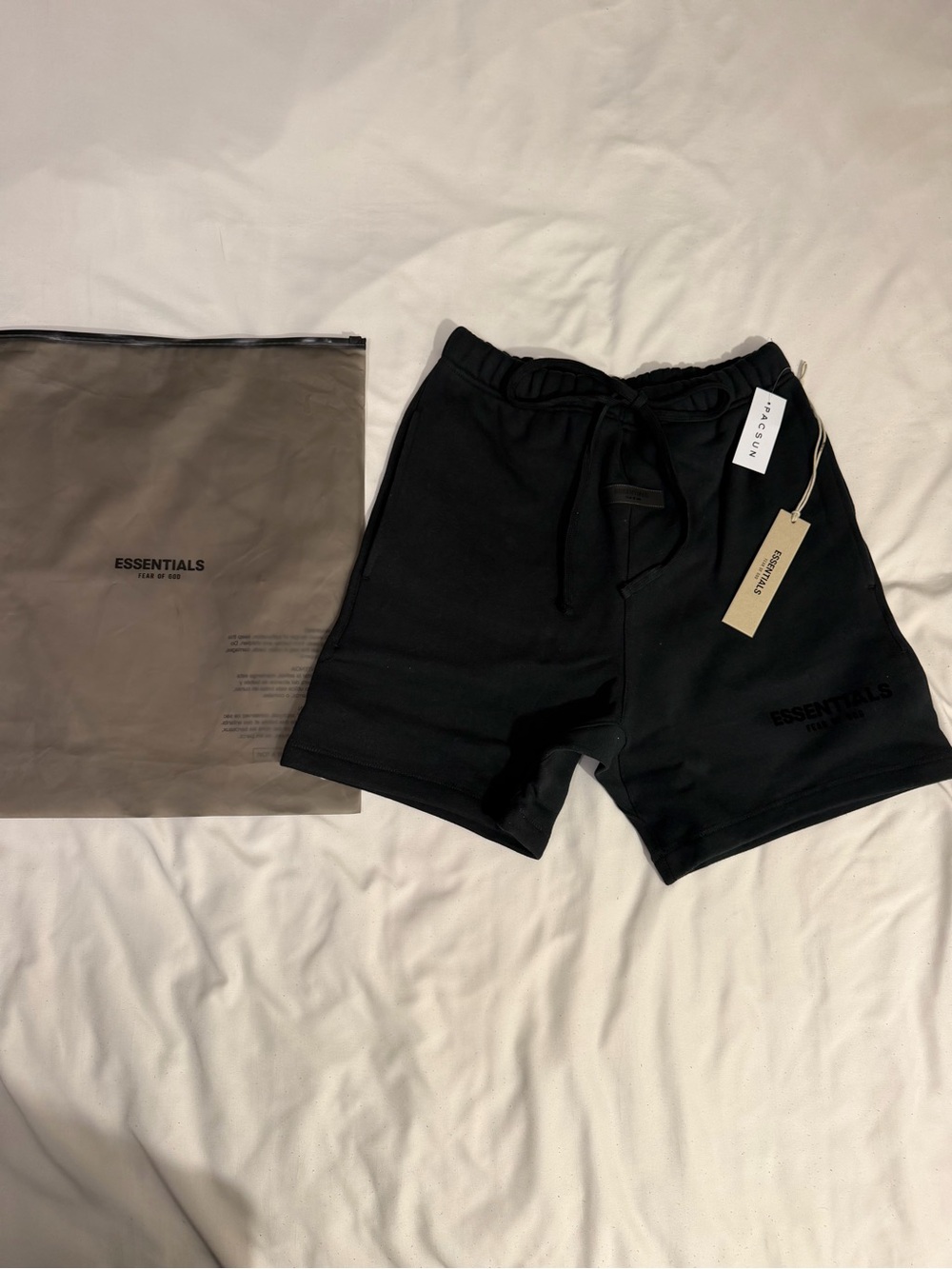 ESSENTIALS Men’s Black Logo Fleece Shorts